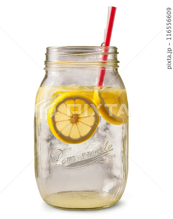 Lemonade with slice of lemon and cherry in mason jar 116556609