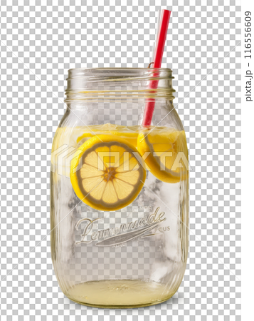 Lemonade with slice of lemon and cherry in mason jar 116556609
