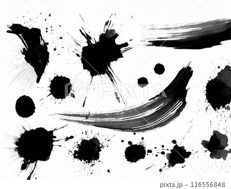 ペイント ブラシ ストローク インク 墨 飛沫 筆 水墨画 墨絵 和風 水彩