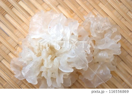 ザルにのせた新鮮な白きくらげ 116556869