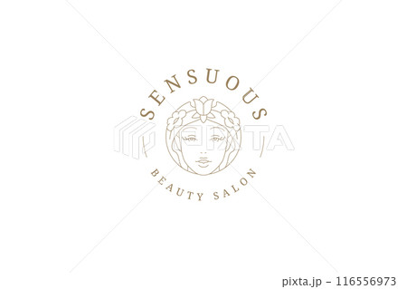 Floral female face natural botanical blossom line logo design template vector illustration Floral female face natural botanical blossom line logo design template vector illustration 116556973