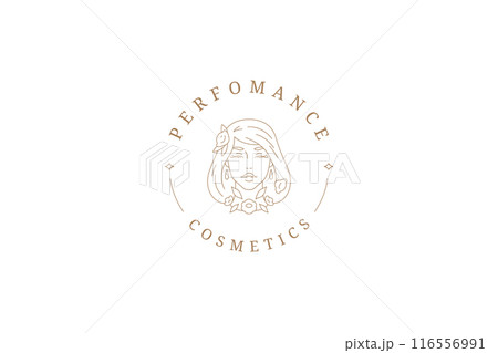 Beautiful romantic flower woman portrait outline logo design template vector illustration 116556991
