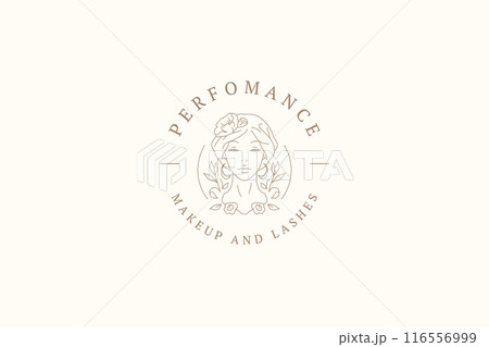 Romantic beauty woman with flowers face outline logo design template vector illustration 116556999