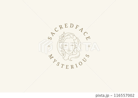 Beauty botanical woman flower face circle line logo design template vector illustration Beauty botanical woman flower face circle line logo design template vector illustration 116557002