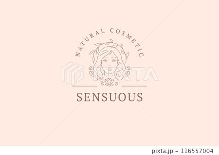 Gentle botanical woman portrait outline logo design template vector illustration Gentle botanical woman portrait outline logo design template vector illustration 116557004