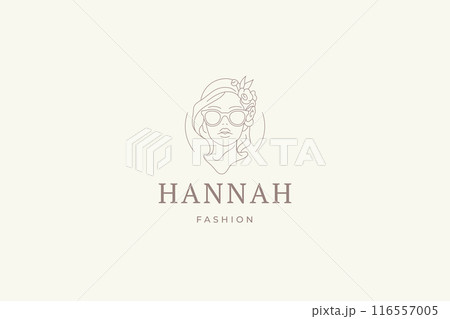 Stylish botanical woman in sunglasses outline logo design template vector illustration Stylish botanical woman in sunglasses outline logo design template vector illustration 116557005