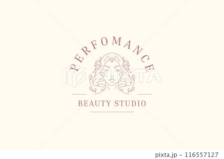 Elegant botanical woman face hair with flower line logo design template vector illustration Elegant botanical woman face hair with flower line logo design template vector illustration 116557127