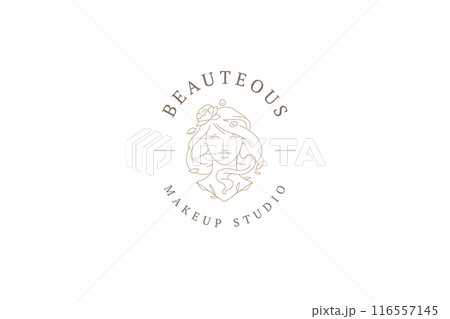 Beautiful woman with flower bust outline logo design template vector illustration 116557145