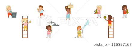 Kid Characters Saving Nature and Planet Vector Set 116557167