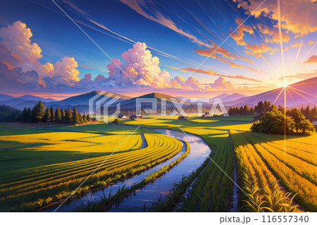 アニメ背景　日本の原風景をイメージしたAIイラスト 116557340