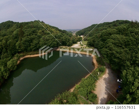 ドローンで上空から撮影した「樹林・湖畔」(埼玉県寄居町) ドローンで上空から撮影した「樹林・湖畔」(埼玉県寄居町) 116557631