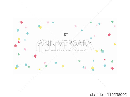 紙吹雪を散らしたカラフルなアニバーサリーや記念日に使えるバナー、アイキャッチ、タイトル用画像 116558095
