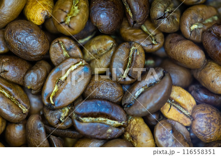 Close-up shot of numerous roasted coffee beans, 116558351