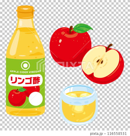 瓶に入ったリンゴ酢とグラスに入ったリンゴ酢ドリンク 116558531