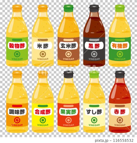 様々な種類の瓶入りのお酢セット 116558532