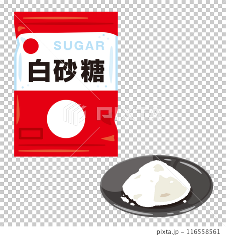 皿に盛られた白砂糖と袋入りの白砂糖 皿に盛られた白砂糖と袋入りの白砂糖 116558561