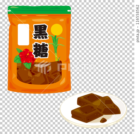 皿に盛られた黒糖と袋入りの黒糖 皿に盛られた黒糖と袋入りの黒糖 116558562