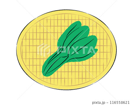 ザルに入った小松菜のイラスト｜ベクター 116558621