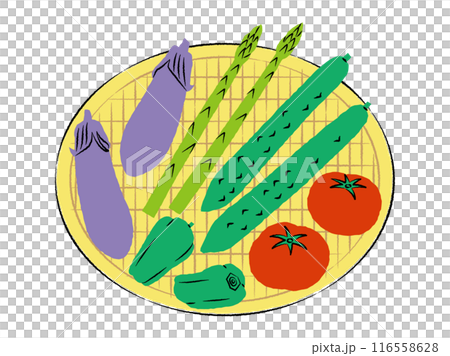 Illustration of summer vegetables in a colander | Vector Illustration of summer vegetables in a colander | Vector 116558628