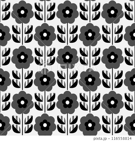 Seamless floral vector black and white pattern. Perfect for fabric design, decor, ceramics, greeting card, flowers, texture print. Vector illustration 116558814