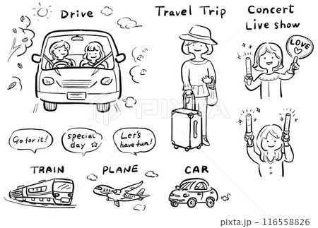 かわいい人物の線画イラストセット　1色 116558826