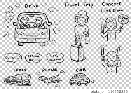 かわいい人物の線画イラストセット　1色 116558826