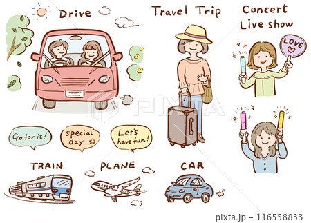 かわいい人物の線画イラストセット カラー かわいい人物の線画イラストセット カラー 116558833