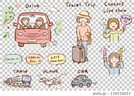 かわいい人物の線画イラストセット カラー かわいい人物の線画イラストセット カラー 116558833