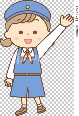 手をあげるガールスカウトの女の子 116558941