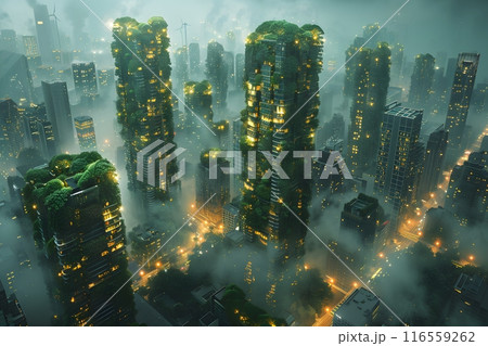 Green eco cityscape with environment skyscraper. 116559262