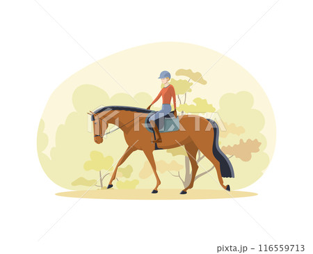Young horsewoman rides a horse in the autumn park Young horsewoman rides a horse in the autumn park 116559713