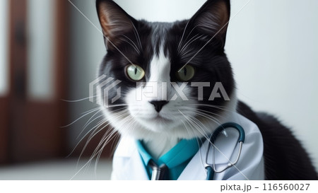Close up of cat-doctor in white medical coat 116560027