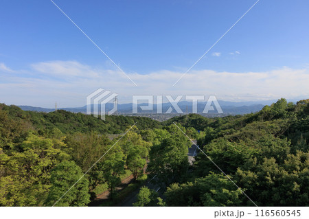 あすたむらんど徳島のメインゲート前の陸橋から徳島平野、石井町方向を見る 116560545
