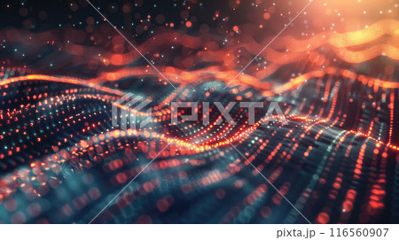 Data transfer concept in the style of digital wave and bokeh light. 116560907