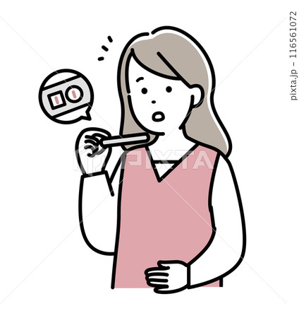 妊娠検査薬で陽性がでて驚く女性 妊娠検査薬で陽性がでて驚く女性 116561072