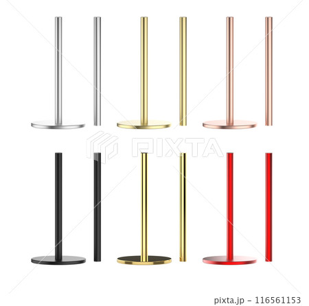 Set of metal poles with stands isolated on white 116561153