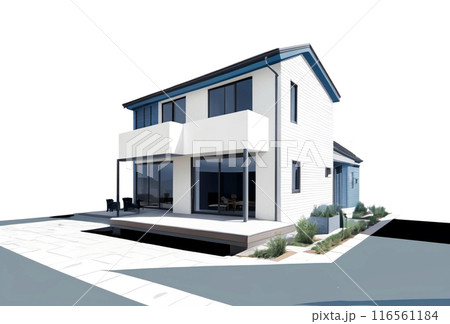 建築パース、住宅パース。グラフィカルなデザインのイラストです。 116561184