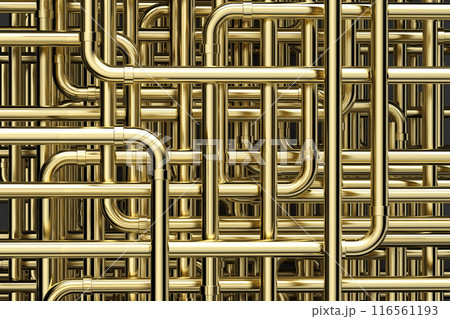Golden pipe maze or pipeline background Golden pipe maze or pipeline background 116561193