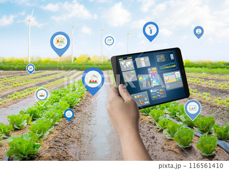 Agriculture technology with smart farm connect to digital tablet 116561410