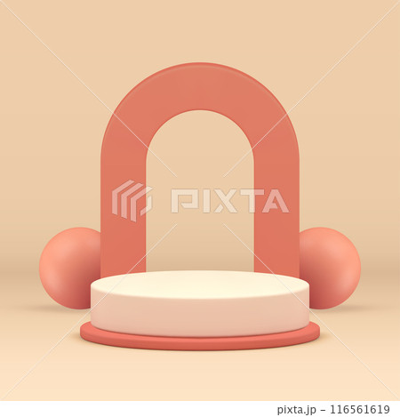 3d pastel podium pedestal with arch wall background and sphere realistic vector illustration 116561619
