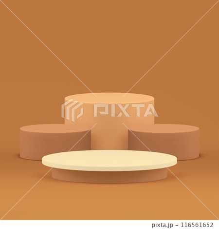 Neutral 3d cylinder podium pedestal beige advertising showcase realistic vector illustration 116561652
