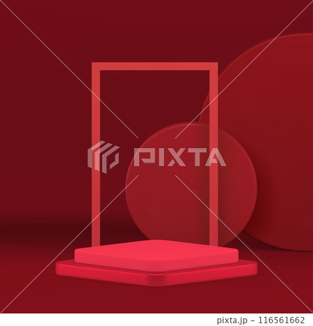 Red fashion 3d geometric podium pedestal mock up for product show realistic vector illustration Red fashion 3d geometric podium pedestal mock up for product show realistic vector illustration 116561662