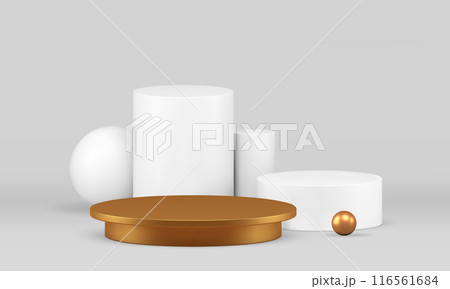 Luxury 3d showcase podium with white cylinder wall background for show realistic vector illustration 116561684