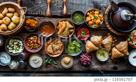 Indian food. Traditional meal dishes with spice and vegetable. 116561707