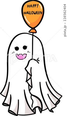 Cute cartoon ghost with balloon in Halloween illustration Cute cartoon ghost with balloon in Halloween illustration 116562404