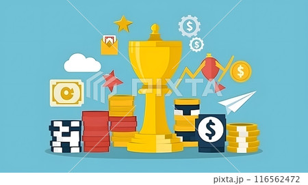 Business and Strategy concepts. illustration 2D cartoon with finance and successful story. Business and Strategy concepts. illustration 2D cartoon with finance and successful story. 116562472