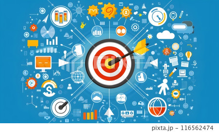 Business and Strategy concepts. illustration 2D cartoon with finance and successful story. Business and Strategy concepts. illustration 2D cartoon with finance and successful story. 116562474