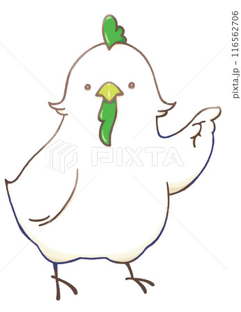右方向に指を向けるニワトリ(まっちゃ色) 116562706