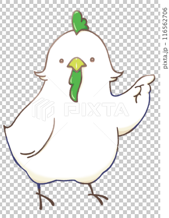 右方向に指を向けるニワトリ(まっちゃ色) 116562706