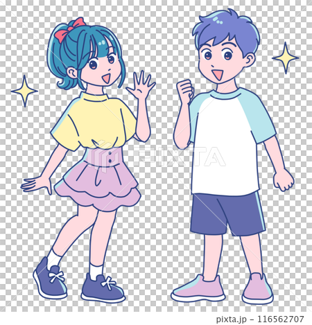 Elementary school girls and boys posing in a fist pump Elementary school girls and boys posing in a fist pump 116562707